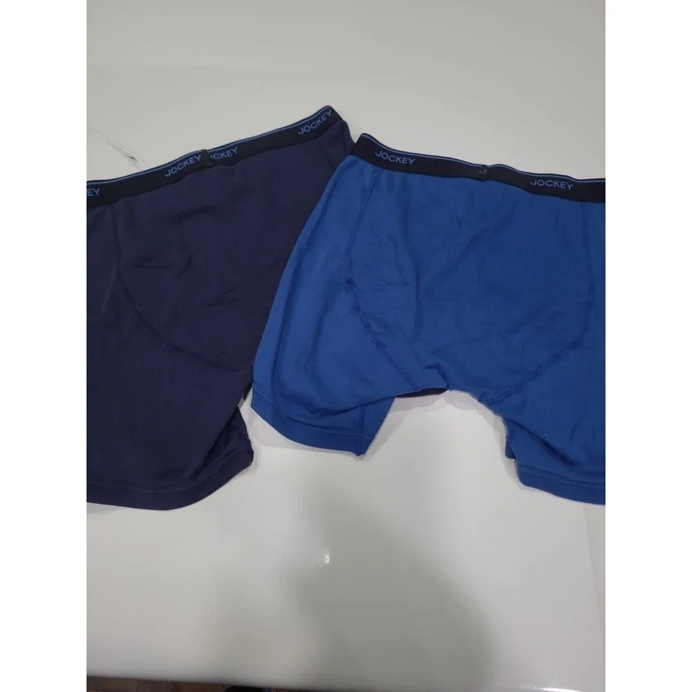 2 Jockey Men's Staycool Brief Boxer Shorts Size Medium Blue Cotton Logo B26